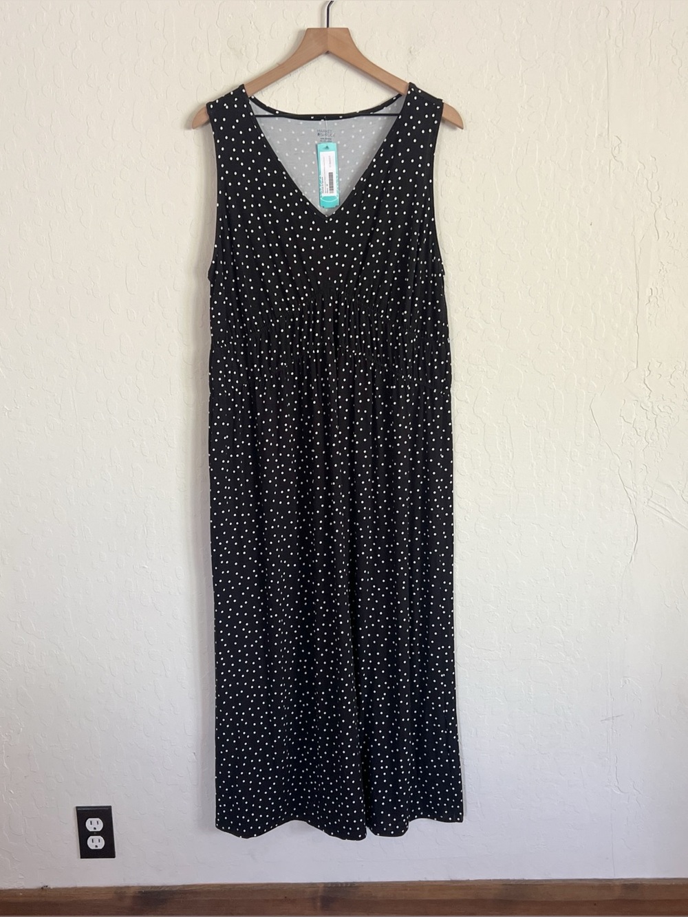 Market & Spruce Marinca Double Waist Cinch Detail Maxi Dress 1X Black Polka Dot